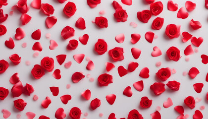 red valentines day roses petals sprinkled confetti