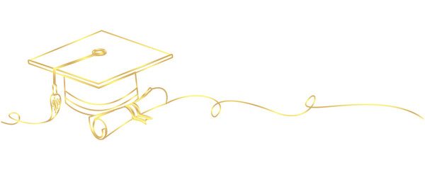 Vector graduation cap line art gold 