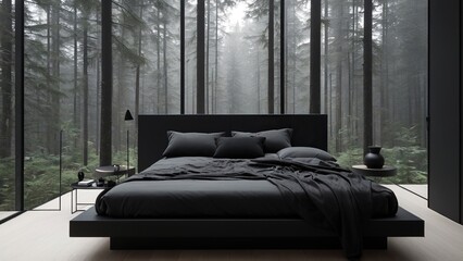 bed with pillows in forest