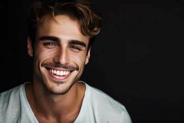 Handsome young smiling man black background