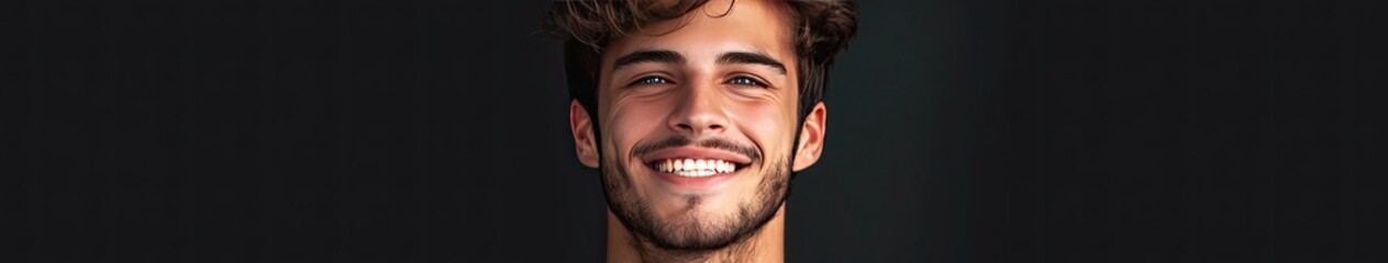 Handsome young smiling man black background