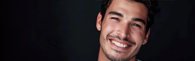Fototapeta premium Handsome young smiling man black background