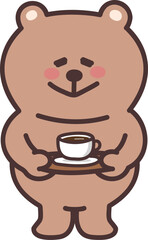 Cartoon teddy bear bringing a drink. Vector illustration isolated on a transparent background.