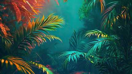Fototapeta na wymiar Techno Tropics: A Digital Jungle with Techno Turquoise, Neon Orange, and Digital Green