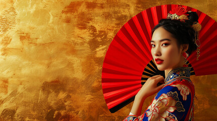 Portrait of beautiful asian woman in traditional costume. Chinese new year concept. 