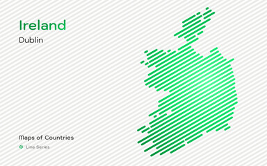 Ireland Map with a capital of Dublin Shown in a Line Pattern. Stylized simple vector map.