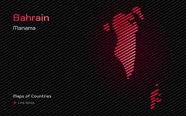 Obraz premium Bahrain Map with a capital of Manama Shown in a Line Pattern. Stylized simple vector map.