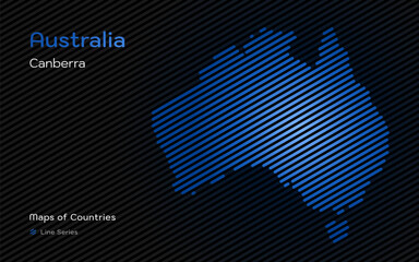 Australia Map with a capital of Canbera Shown in a Line Pattern. Stylized simple vector map.