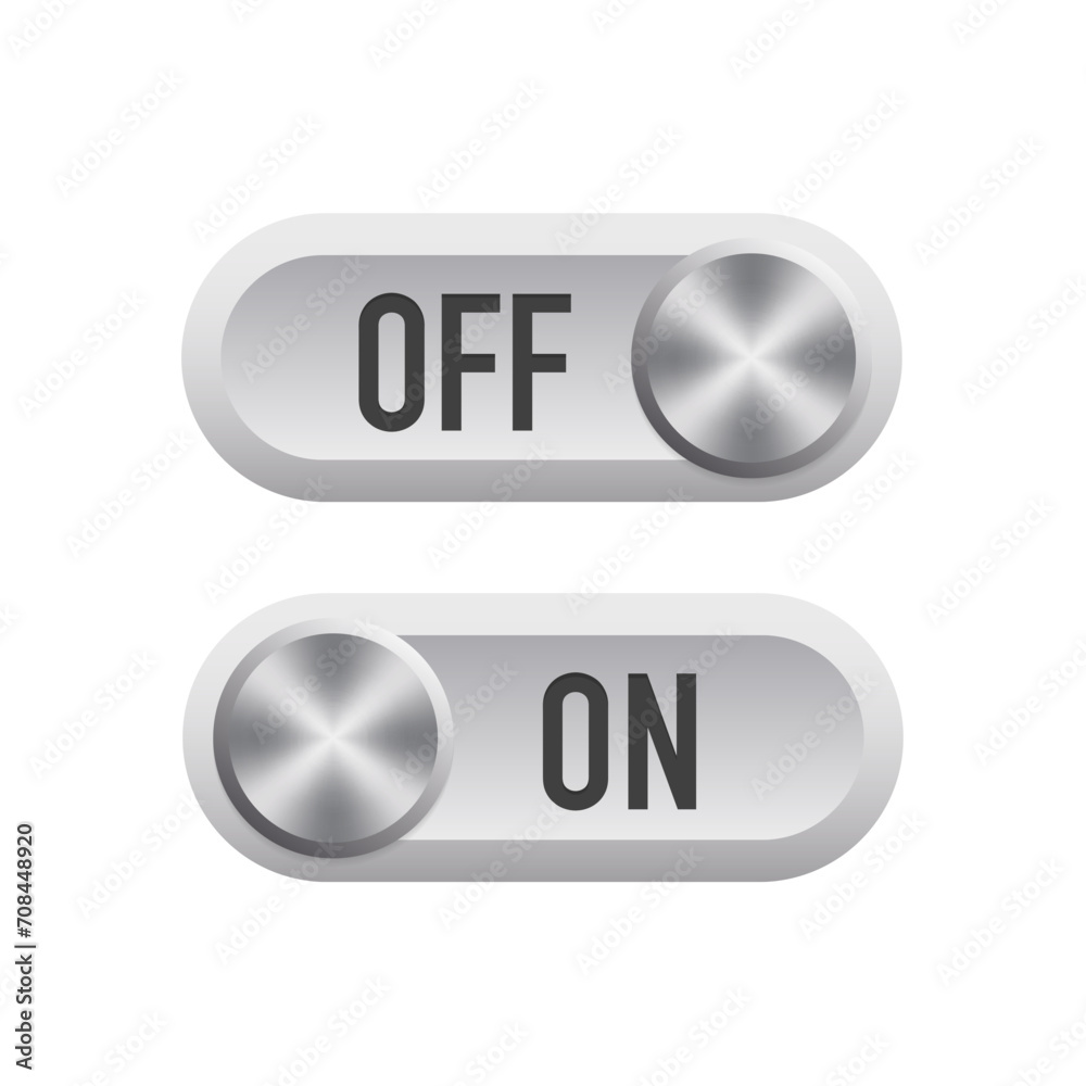 Poster set of user interface elements, slider switches set. ui switch button (on/off). metal round button o