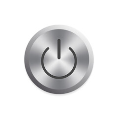 Power button with metal brushed aluminum chrome texture isolated on white scale background. UI Switch Button (On/Off). Vector illustration