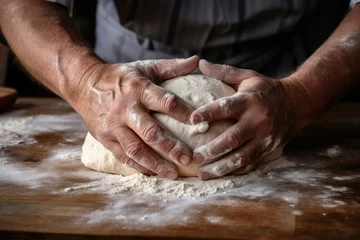 Wandcirkels plexiglas Baker bakery chef baking kitchen cook table flour homemade food prepare bread dough © SHOTPRIME STUDIO