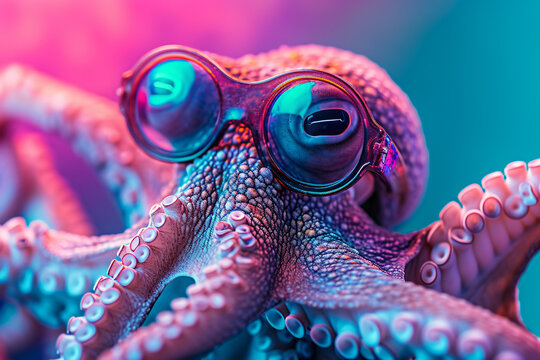 an octopus wearing glasses