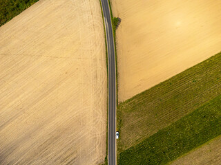Aerial view of road and fields