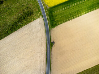 Aerial view of road and fields