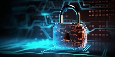 Cyber security lock technology background, Ber security padlock digital lock on technology network data protection background, generative AI - obrazy, fototapety, plakaty