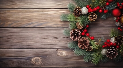 Fototapeta na wymiar Christmas circle floral composition, Wreath of cypress, eucalyptus branches