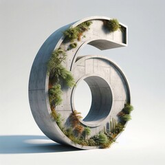 6 digit shape 3D Lettering That Blends Concrete With Nature. AI generated illustration - obrazy, fototapety, plakaty