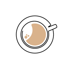 Line drawing cup of hot coffee graphic design. Line art illustration hot drink on transparent background