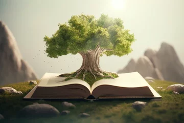 Foto op Canvas Open book with growth green tree abstract. Verdant natural wisdom erudition concept. Generate ai © nsit0108