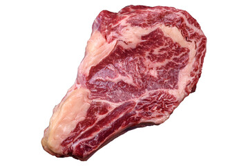 Fresh juicy raw beef striploin steak with salt and spices