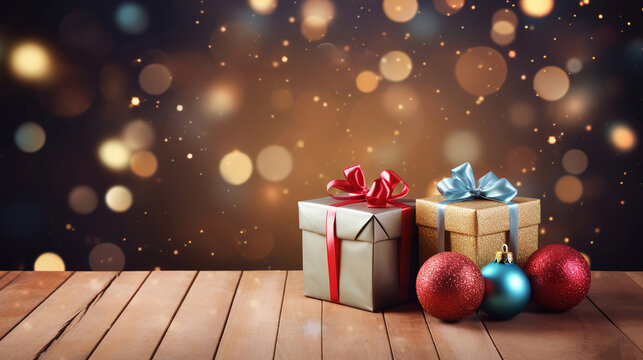 Christmas concept with gift box and string lights