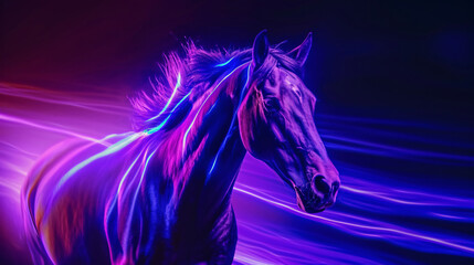horse, neon line