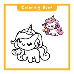 cute Unicorn Pony Card design, coloring book for kids