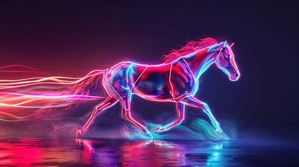 horse, neon line