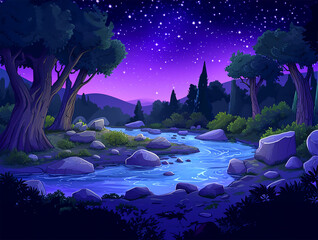 Cartoon River at Night