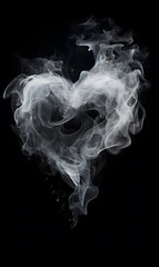 Heart made of white smoke on black background, symbolizing love for Valentine's Day, space for text