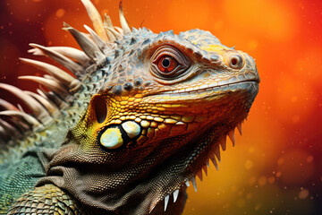 Fototapeta premium A close-up view of an iguana in the wild, revealing the unique textures and patterns of its skin. Explore the intersection of reptile life and natural ecology.