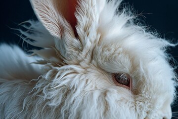 Close-up of an Angora rabbit's ears showcasing their tufted and velvety nature a charming detail that adds to the overall allure of this beloved breed
