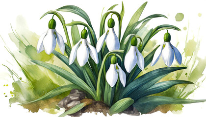 spring snowdrop flowers on white background, art design