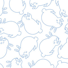 Seamless vector pattern with rabbit. Cute white rabbit. in outline doodle style. Delicate airy wallpaper. Cute bunnies in pairs.