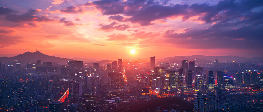 Fototapeta Seoul City Beautiful Panorama Sunset