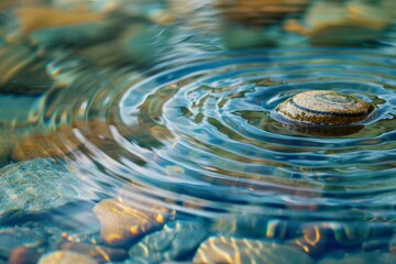 A close-up of a pebble creating ripples on the surface of water, symbolizing the impact of individual actions on equality. The image employs a tranquil color palette. Ripples in the water on a backgro
