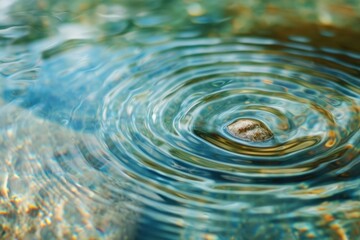 A close-up of a pebble creating ripples on the surface of water, symbolizing the impact of individual actions on equality. The image employs a tranquil color palette. Ripples in the water on a backgro