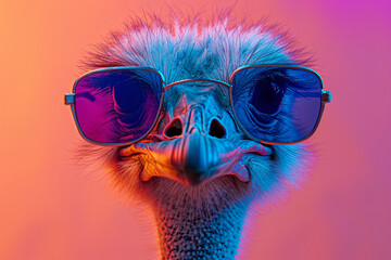 an ostrich wearing glasses - obrazy, fototapety, plakaty