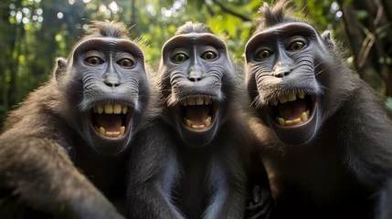 Foto op Plexiglas  group of monkeys taking selfie © fisher