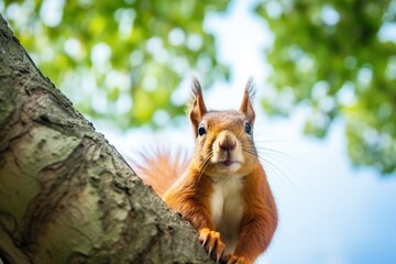 Red squirrel on a tree branch
