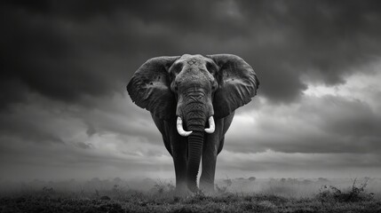 powerful image of an Elephant in black and white