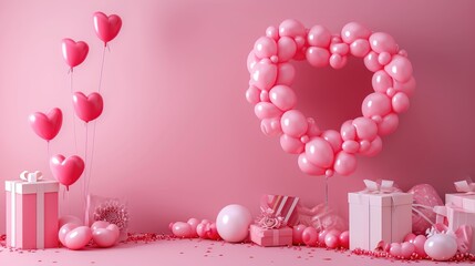 Heart shaped balloon in pink studio, Ai Generated