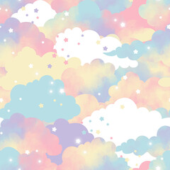 Cute Watercolor Abstract Rainbow Cloud Pattern Design