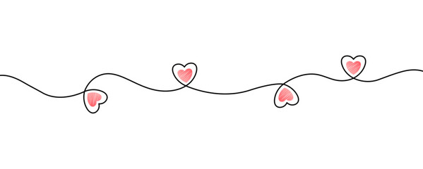Decoration for Valentine's Day. illustration of continuous line shape with pink heart on transparent background. Doodle outline vector illustration