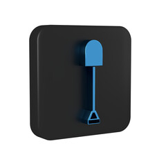 Blue Shovel icon isolated on transparent background. Gardening tool. Tool for horticulture, agriculture, farming. Black square button.