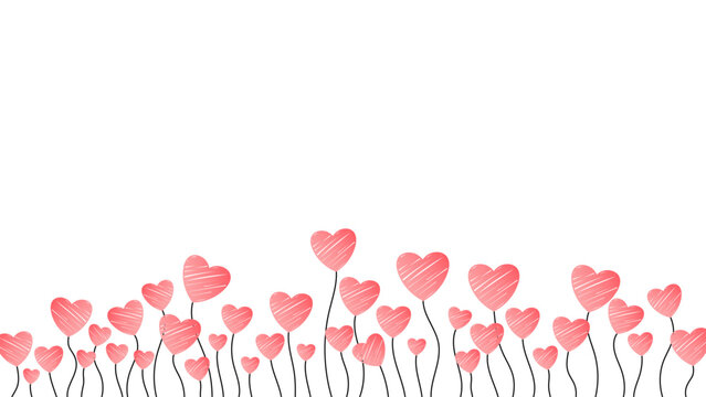 Decoration for Valentine's Day. illustration of continuous line shape with pink heart on transparent background. Doodle outline vector illustration