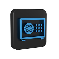 Blue Safe icon isolated on transparent background. The door safe a bank vault with a combination lock. Reliable Data Protection. Black square button.