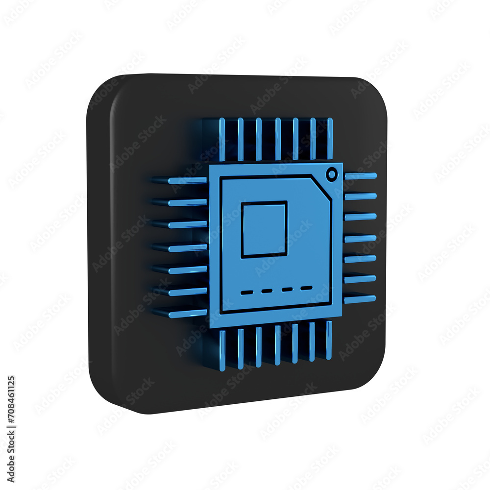 Poster blue computer processor with microcircuits cpu icon isolated on transparent background. chip or cpu 