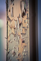 peeling paint on a wooden frame