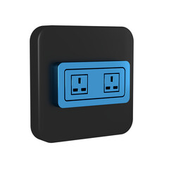 Blue Electrical outlet icon isolated on transparent background. Power socket. Rosette symbol. Black square button.